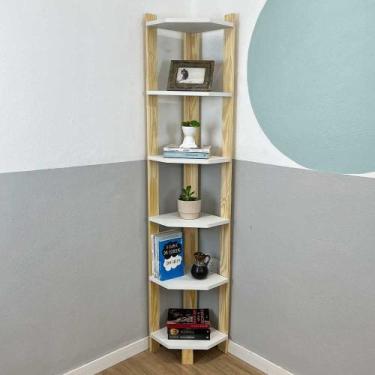 Imagem de Estante de Canto para Chão de Madeira Pinus 6 Prateleiras Linea Branco
