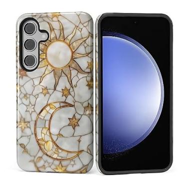 Imagem de Punmada Capa para Samsung Galaxy S23 FE, capa rígida híbrida à prova de choque de silicone à prova de choque para Samsung Galaxy S23 FE branco texturizado linha sol lua padrão