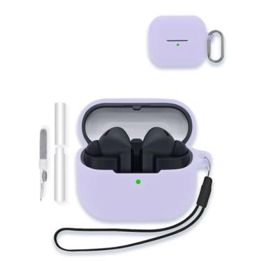 Imagem de Capa para Samsung Galaxy Buds 3 FE (2025) Fones de ouvido Bluetooth sem fio, capa protetora de silicone macio WUNIAK portátil resistente a arranhões com kit de limpeza, mosquetão e cordão, roxo