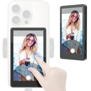 Imagem de Tela sensível ao toque para iPhone e Android, câmera traseira de 4 polegadas com projeção 4K, áudio, brilho ajustável, baixa latência, 1500 mAh, para TikTok YouTube Live Streaming (cinza escuro)