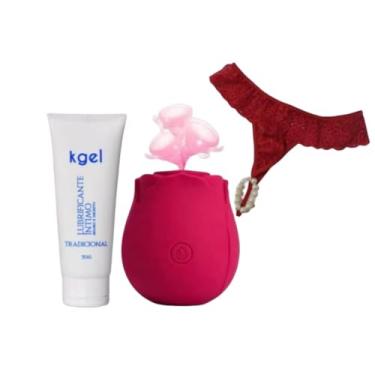 Imagem de Kit Sexshop - Lubrificante Kgel+ Rosa Sugadora Pulsação+ Calcinha Fio Dental Tailandesa