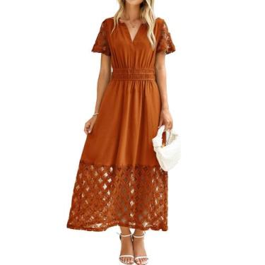 Imagem de Vestido maxi Simplee Apparel Boho Lace Primavera Verão Laranja XL