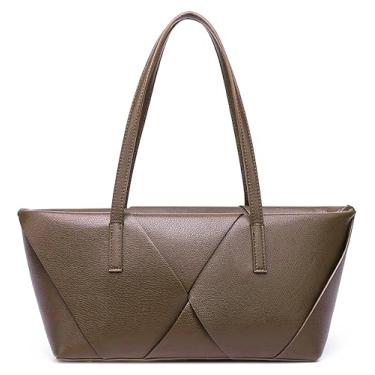 Imagem de Dobra geométrica - Bolsa de mão PU patchwork Euro - Vintage Grande - Capacidade total - Top com zíper - Bolsa de ombro com alça, Marrom, One Size