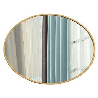 Imagem de Espelho de maquiagem espelhos de parede para sala de estar espelho oval dourado para banheiro luz varanda espelho decorativo espelho montado em ferro espelho de vaidade (cor: ouro tamanho: 60 * 95 cm