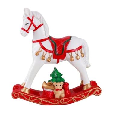 Imagem de MotiveTech Pequeno cavalo de balanço de Natal, decoração em miniatura, estátua de animal para lareira de ano novo, aniversário, sala de estar, presente, Vermelho