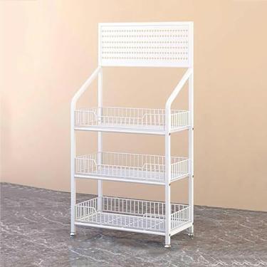 Imagem de Prateleira de supermercado, prateleiras utilitárias com gancho removível, expositores de varejo preto/branco para batatas fritas, lanches, caixas de alimentos embalados, latas de bebidas e cerveja