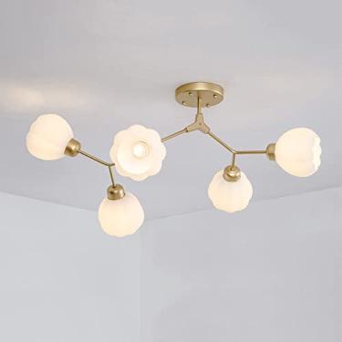 Imagem de YQSLQZZ Luminária de teto semi-embutida, lustre Sputnik dourado do norte da Europa, iluminação decorativa criativa pós-moderna para sala de estar quarto iluminação pendente