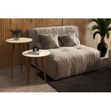 Imagem de Conjunto 2 mesas retrô pés palito, lateral e apoio havana - off white / freijo - Comprar Moveis Em Casa