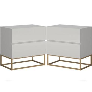 Imagem de Jogo Duas Mesas De Cabeceira Eros Off White Base Dourada - LCN Móveis 