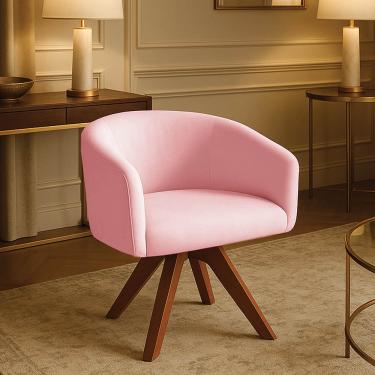 Imagem de Poltrona Sala Base Giratória Madeira Arielle Suede Rosa Bebe D03 - D'Rossi