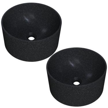 Imagem de Kit 02 Cubas de Apoio Redonda Para Banheiro Lavabo C01 BL30W Preto Granit Matte  - Lyam