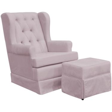 Imagem de Poltrona de Amamentação com Balanço e Puff Helena P02 Capitonê Suede Rosê - Lyam Decor