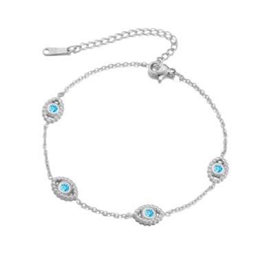 Imagem de LIKGREAT Pulseira de olho turco com olho azul turquesa com aço inoxidável turquesa joia de amuleto de proteção turca com zircônia para mulheres, Medium, Aço inoxidável, Sem Pedra Preciosa