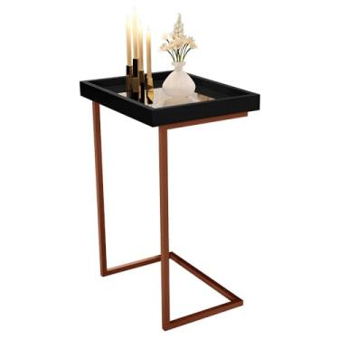 Imagem de Mesa Lateral Espelhada Apoio Sala Sofá com Pés de Ferro Decoração Resistente Elegante e Moderna(Preto - Bronze)