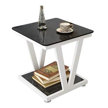 Imagem de Mesa de centro pequena varanda mesa de centro material de metal simples moderno sofá casa mesa lateral sala de estar mesa de chá quadrada de vidro temperado para casa, sala de estar, escritório (cor