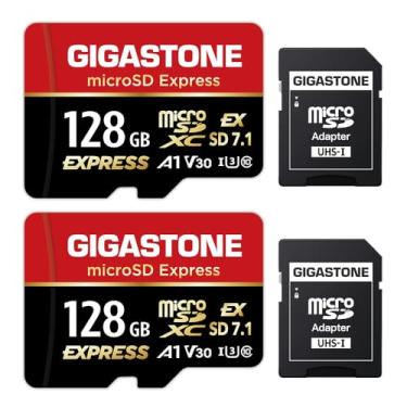 Imagem de GIGASTONE 128 GB microSD Express pacote com 2, cartão de memória MicroSDXC Express SD 7.1 Velocidade até R/W 880/500MB/s para Nintendo-Switch 2, câmera profissional, A1 V30 U3, com 2 adaptadores SD