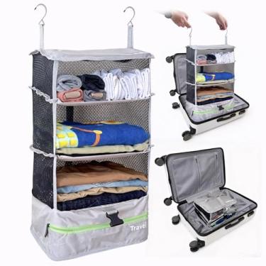Imagem de Grand Fusion Prateleiras de viagem portáteis para pendurar Stow-N-Go, organizador de malas para bagagem. Armário de transporte com cabide para roupas. Cubo de embalagem expansível. Essenciais de
