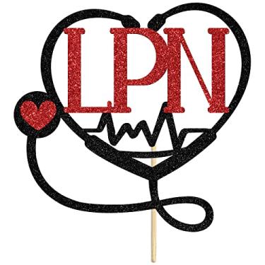 Imagem de Congrats LPN Topper Bolo, Enfermeira Prática Licenciada, Escola de Enfermagem, Tema de Formatura de Enfermagem, Suprimentos de Decorações de Festa, Glitter Preto