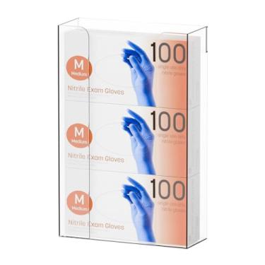 Imagem de Yieach Porta-luvas de acrílico, suporte de parede com adesivo, sem perfuração, suporte de luva de borracha médica descartável na parede e rede de cabelo hospitalar pendurada, máscara, dispensador de