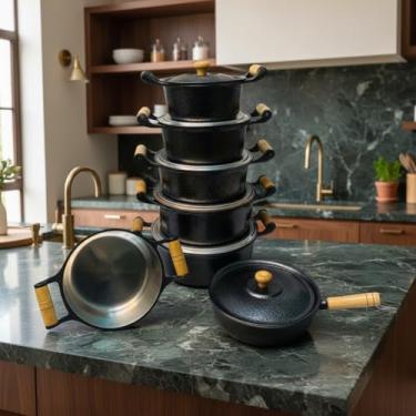 Imagem de Conjunto de 5 Panelas Craqueadas de Aluminio 14 A 22 Fundido Batido e Frigideira 20