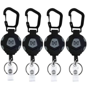 Imagem de 4 porta-chaves retráteis, porta-crachás, mosquetão, resistente, com cordão de 59,9 cm, porta-chaves retráteis resistentes para homens e mulheres (preto, 4 peças)