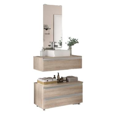 Imagem de Conjunto Gabinete Banheiro 80cm gabinete + cuba + espelheira(Madeirado Inteiro)