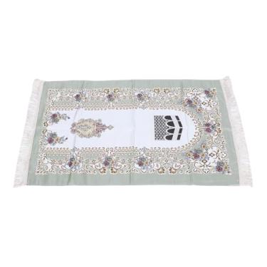 Imagem de Pssopp Tapete de Oração Bordado, Tapete Islâmico Delicado e Confortável Com Detalhes de Borla Ornamentada para Homens, Mulheres e Crianças, Meditação (Verde)