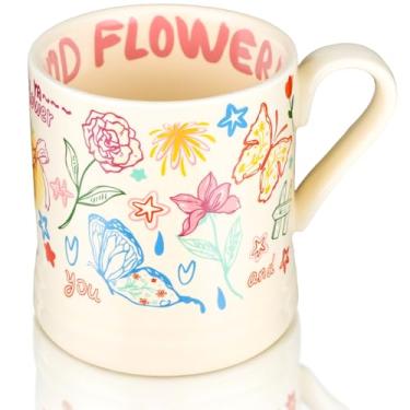 Imagem de THIRDCUP Caneca de café de cerâmica borboleta caneca estética com alça grande 354 g canecas de café fofas para café, chá, suco, leite