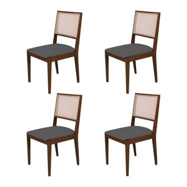 Imagem de Kit 4 Cadeiras De Jantar Suellen Em Madeira E Mdf Mel Linho Cinza Grafite