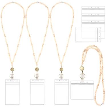 Imagem de 4 cordões de professor com suporte de identidade, cordões de pescoço para porta-crachás de identificação, carretel de crachá bonito retrátil para chaveiros, cartões, óculos femininos, enfermeiras