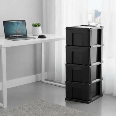 Imagem de Gaveteiro Organizador Plastico Preto com Rodinhas e 4 Gavetas Agraplas