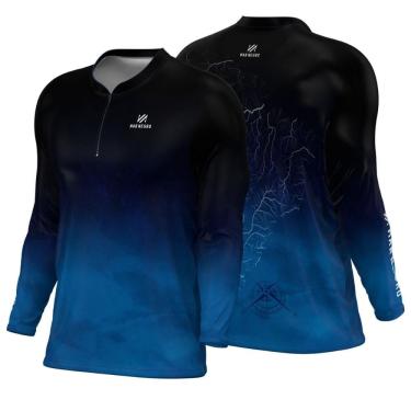 Imagem de Camiseta para pesca Masculina manga longa Combate Mar Negro Mapa Rios
