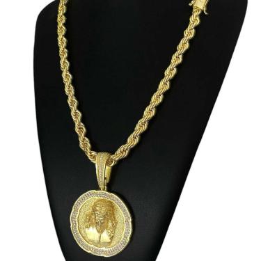 Imagem de Cordão Baiano 8Mm + Pingente Jesus Zeus - Banhado A Ouro 18K