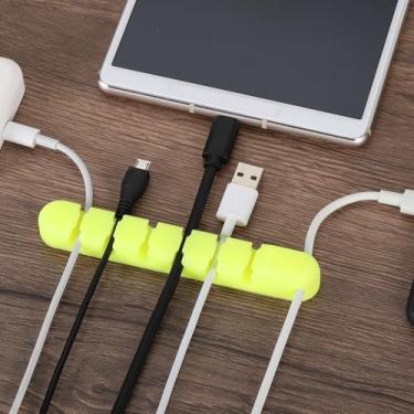 Imagem de Generic Clipe de cabo de 122 mm, 7 furos, suporte de fio de silicone, organizador de cabos, prendedor de cabos adesivo para montagem em mesa de escritório em casa, fluorescente