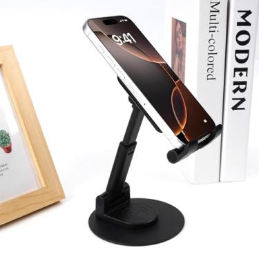 Imagem de Suporte de celular giratório de 360 graus, preto ajustável, suporte de telefone portátil dobrável compatível com a maioria dos smartphones