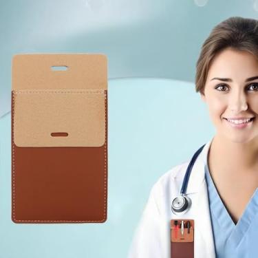 Imagem de Protetor de bolso, bolsa de couro PU para homens e mulheres, organizador de bolso para camisas, jalecos de laboratório, calças - várias finalidades para canetas, ponteiros, lápis - marrom