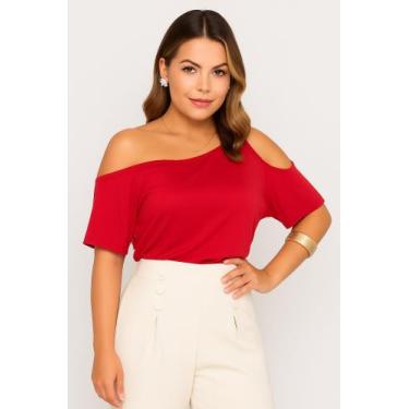 Imagem de Blusa Feminina Básica Manga Única Soltinha Ombro Vazado - C Moreira Mo