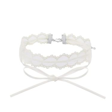 Imagem de Gargantilha de renda para mulheres, acessório de clavícula de camada dupla, joia para festas e uso casual, design de renda branca