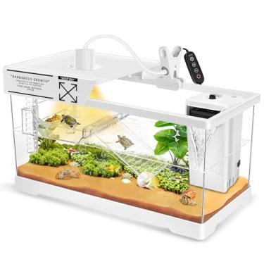 Imagem de GOZILLA Tanque de tartaruga aquática + lâmpada + kit de filtro, kit de tanque de tartaruga de policarbonato atualizado com lâmpada e filtro ajustáveis de 360°, tampa de habitat de répteis, plataforma