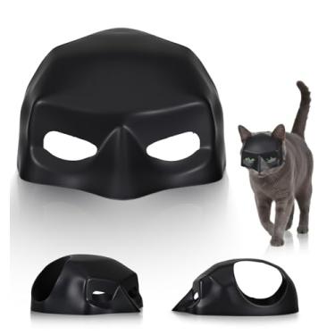 Imagem de ValueBargain Máscara preta para gatos, máscara legal de gato de morcego com orifício para orelhas, fantasias de cosplay de Batcat perfeitas para fantasia de gatinho de Halloween, cosplay, preta