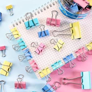 Imagem de Conjunto de clipes de fichário coloridos de metal, pacote com 12 suportes de arquivo de escritório, organizador de papelaria durável (cor 1)