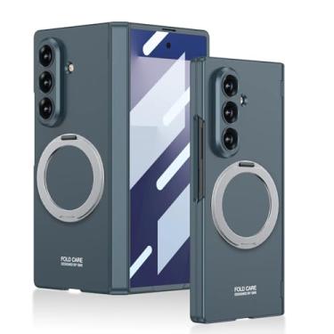 Imagem de Capa Case Capinha Galaxy Z Fold7 Dobrável com Anel Magnético 360°, Blindagem de Dobradiça, Película HD Integrada e Compatível com Carregamento Sem Fio (Verde)
