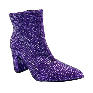 Imagem de ABSOLEX Bota feminina bico fino com strass e salto médio, Roxa, 8.5