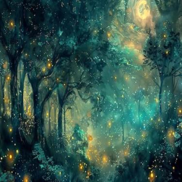 Imagem de Quadro Decorativo Surrealista de Floresta Mística Painel de Parede com Arte Contemporânea 40x40cm