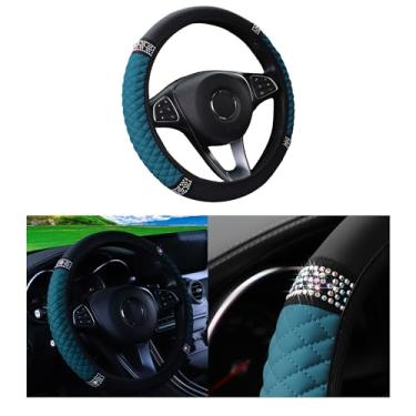 Imagem de Couslcd Capa de volante de carro brilhante, protetor de volante elástico de couro macio de strass de 38 cm, diamante de cristal brilhante para mulheres e meninas, acessórios de interior de carro para
