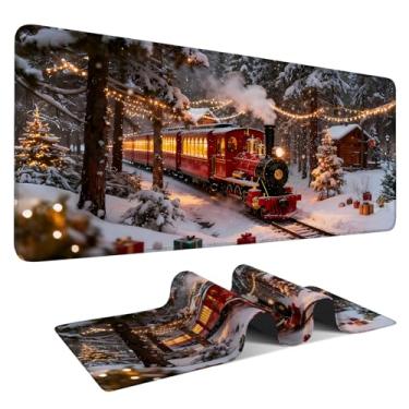 Imagem de ANNA QUEEN Mouse pad grande para jogos, protetor de mesa de escritório, mousepad com base de borracha antiderrapante para casa/decoração (80 x 30 cm / 35 x 15,7 polegadas) (viagens de trem mágico, 90