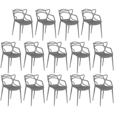 Imagem de Kit 14 Cadeiras De Jantar Allegra Design Empilhável - Cinza Escuro