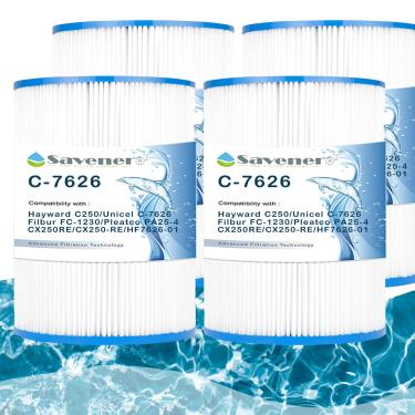 Imagem de Savener Substituição de filtro de spa para CX250RE, Star-Clear C250, PA25-4, PA25-4/M4, Unicel C-7626, FC-1230, 25 pés quadrados, pacote com 4