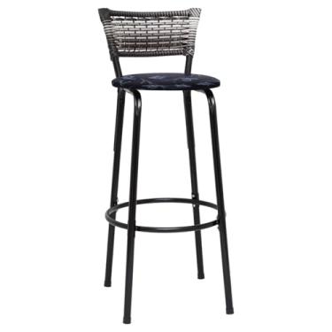 Imagem de Banqueta Alta Bancada Bar Confortável Moderno Design Resistente Estrutura Preta 01 Unidade - Itagold (Floral Preto)