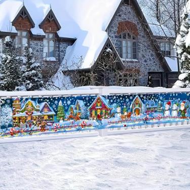 Imagem de HOMETITUTE Faixa de inverno Feliz Natal 299,7 x 50,8 cm Vila Papai Noel trenó boneco de neve rena árvore casa design banner pendurado grande cerca ao ar livre varanda decoração de parede cenário de